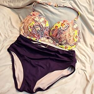 Vintage Victoria's Secret Paisley Halter Bikini Set 2 Piece Bathing Suit